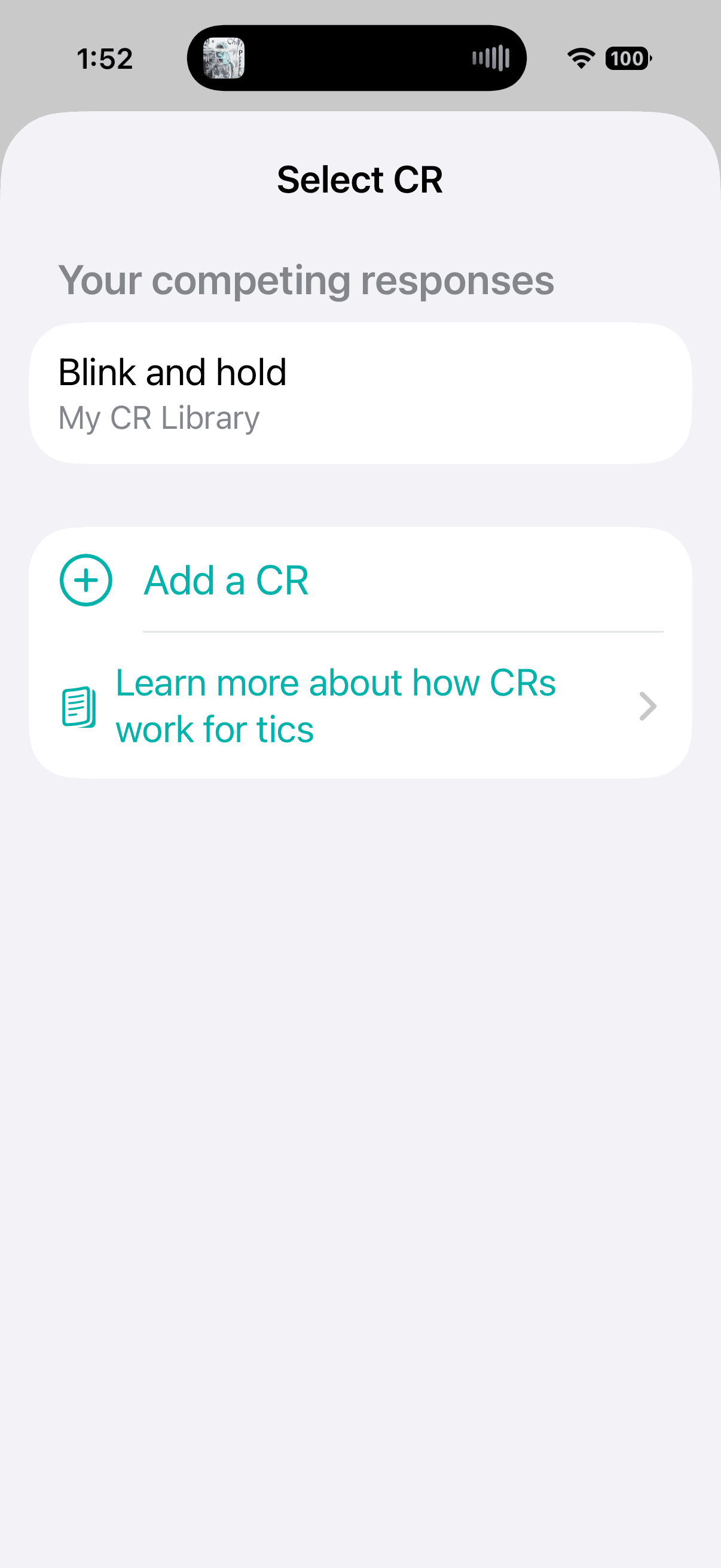 Gilles Select CR screen showing competing responses from the CR Library and an option to add one