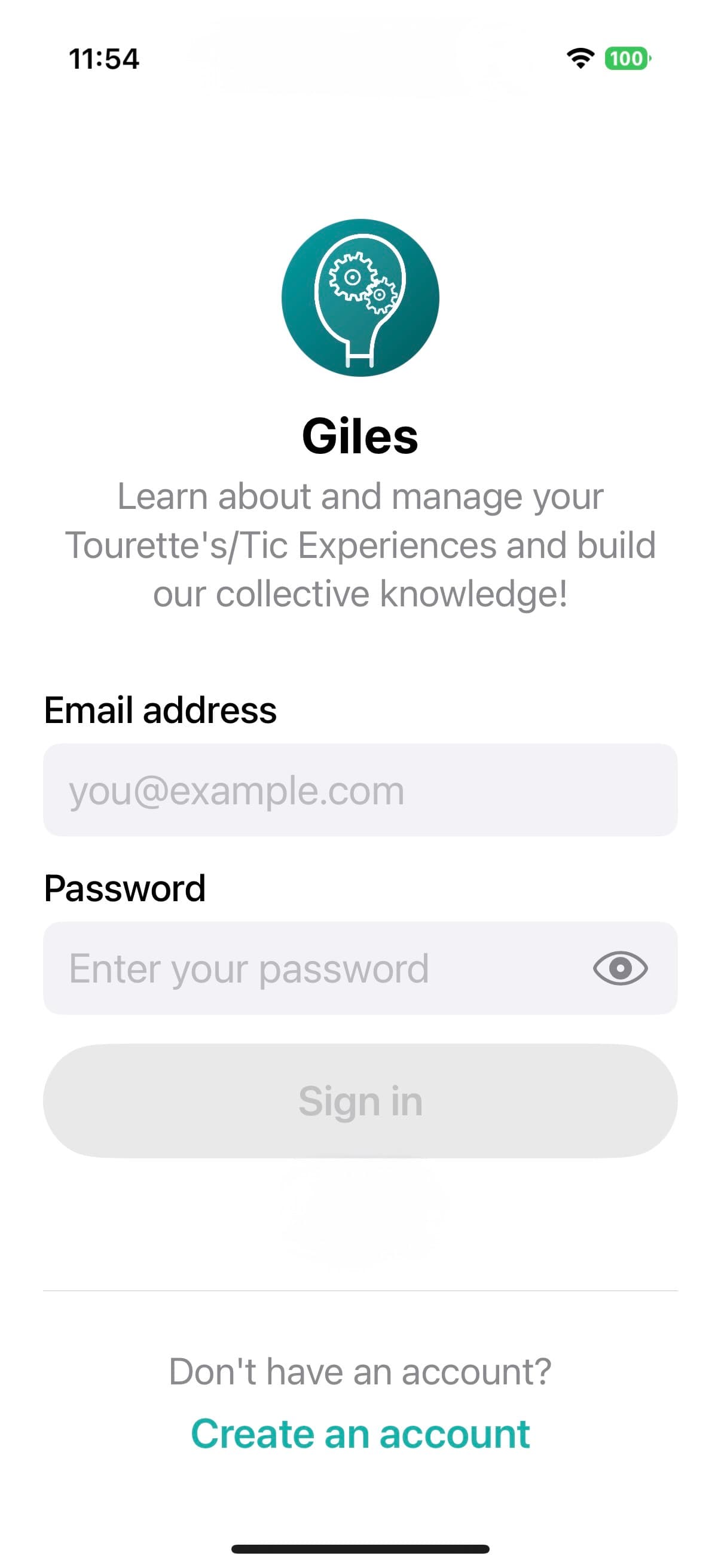 Gilles app sign-in screen