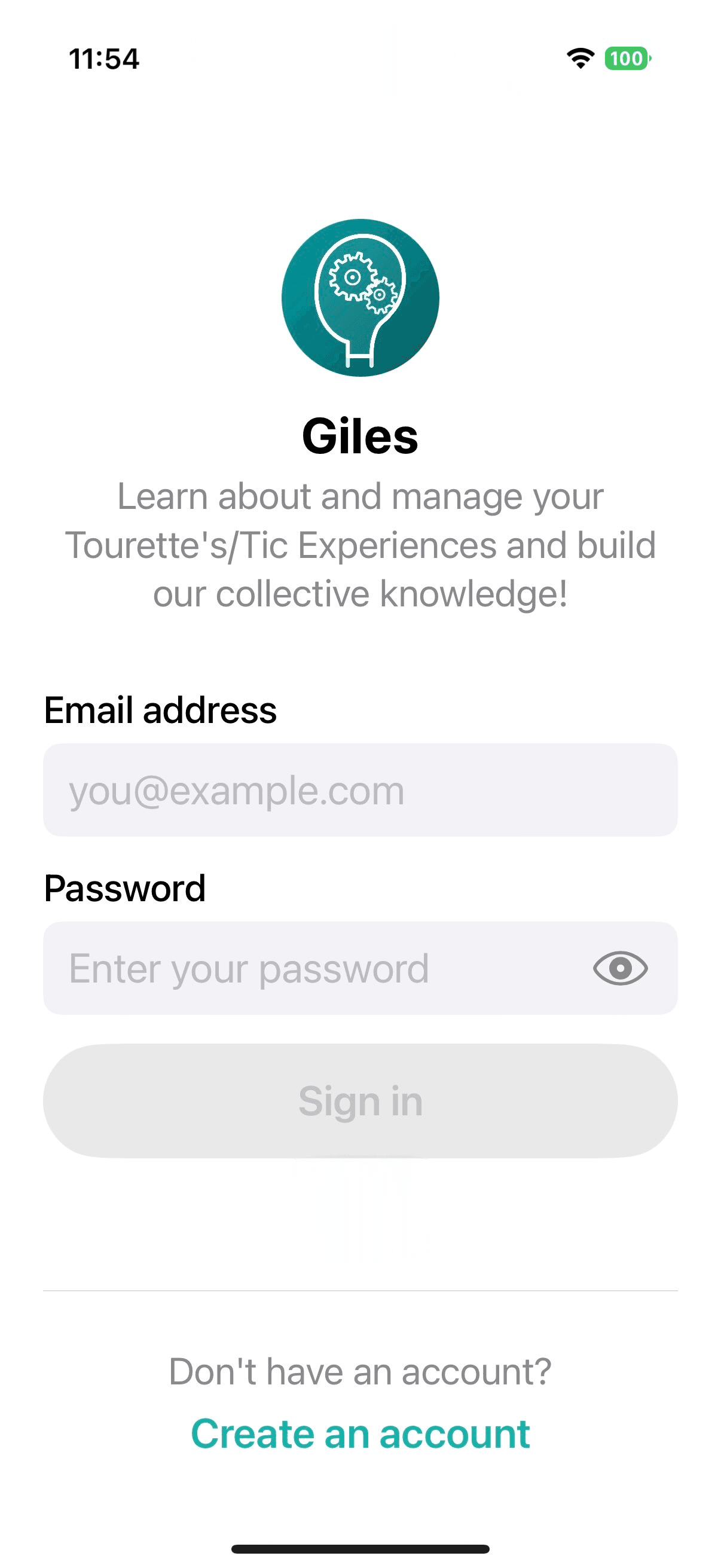 Gilles sign-in screen with email and password fields