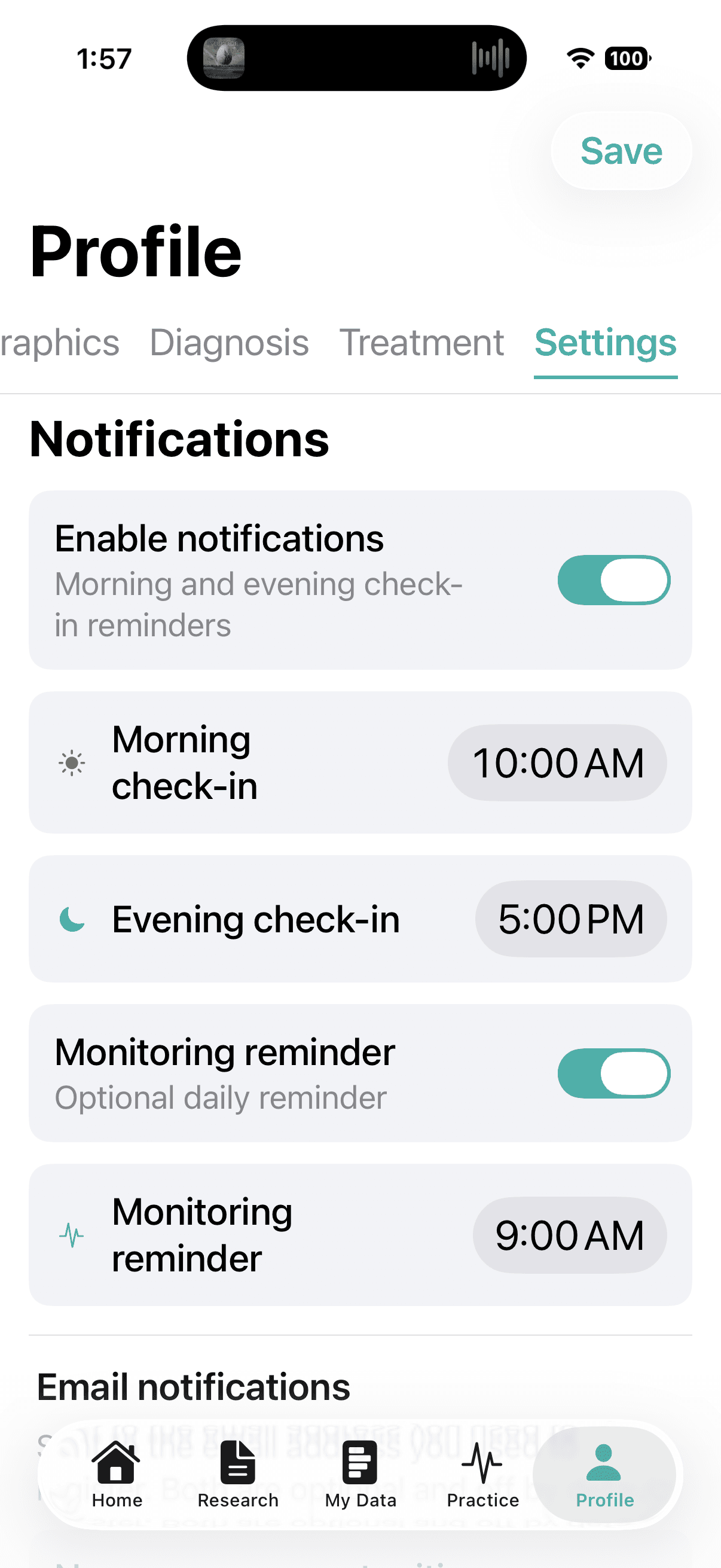 Gilles profile settings tab showing notification preferences